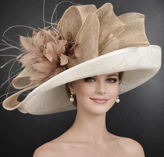 Stunning 2-Piece Elegant Wide Brim Hat Kentucky Derby Church Tea Garden Party Wide Brim Kentucky Derby Hat, Ascot Hat for Wedding & Tea  main image 4