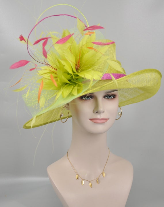 Lime Green Derby Hat: Feather Flower Tea Party Wedding - Etsy display picture 3