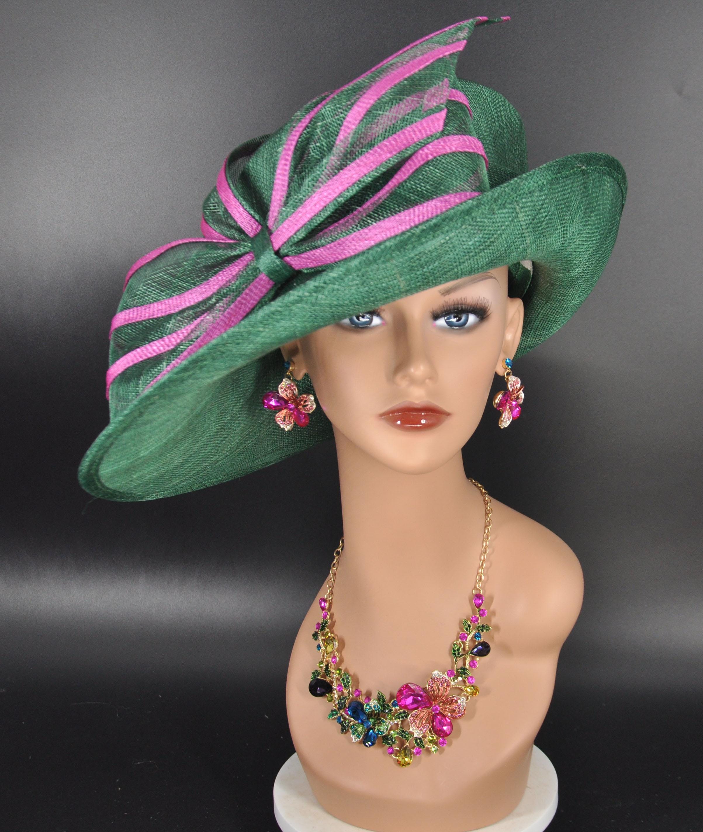 Pretty Pink Green 3pc Diamond Fascinator Derby Tea Party Cocktail Brunch… Pink Green Derby Hat - Etsy main image 4