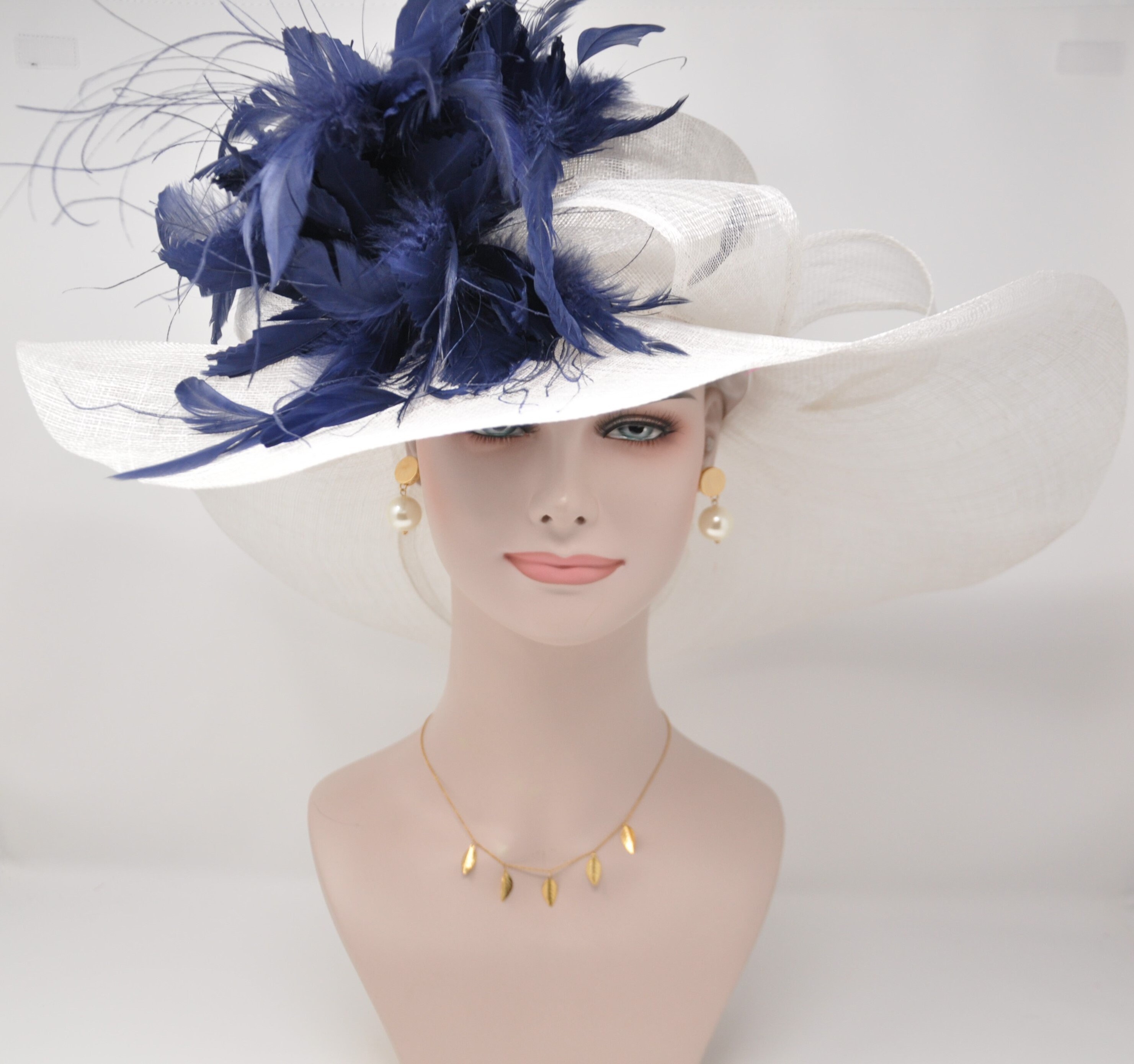 navy wide brim wedding hat