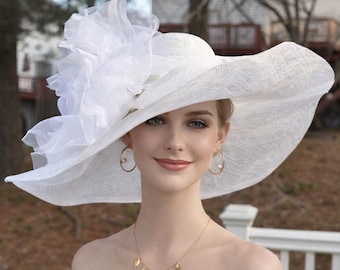 M509 ( White ) Kentucky Derby Hat, Church Hat, Wedding Hat  display picture 1
