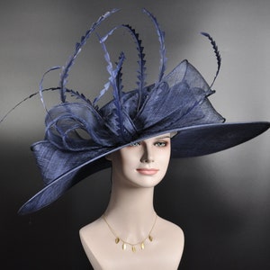 22089 Navy Blue+More colors Options Royal Ascot Horse Race Oaks day hat Carriage Tea Party Wedding Kentucky Derby Hat Party Hat