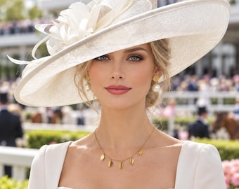 Ivory Off White Wide Brim Kentucky Derby Hat, Ascot Hat for Wedding & Tea Party, Garden Party Hat, Mother of the Bride, Church