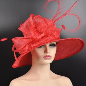 Red Wide Brim Sinamay Hat, Kentucky Derby Hat, Church hat, Tea Party Hat, Custom hat, Formal Hat, Fashion Hat