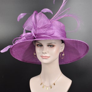 Grape Purple Wide Brim Sinamay Hat, Kentucky Derby Hat, Church hat, Tea Party Hat, Custom hat, Formal Hat, Fashion Hat