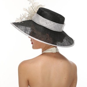 Black with White 3 Layers Kentucky Derby Hat, Church Hat, Wedding Hat, Easter Hat, Tea Party Hat image 3