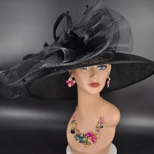 Black Wide Brim Derby Hat: Kentucky Oaks, Tea Party, Wedding