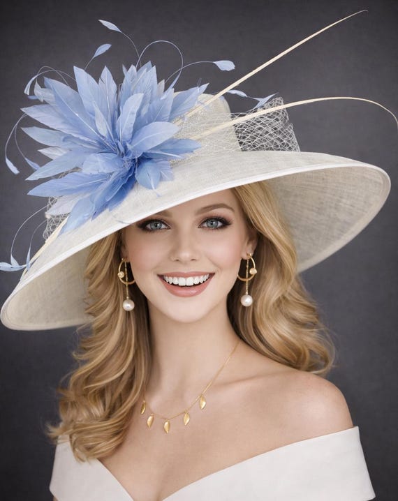 Kentucky Derby Tea Church Formal Wide Brim Blue Women\'s Hat new s-l400.jpg main image 4