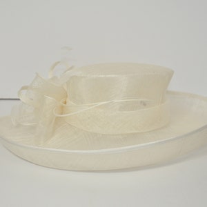 Church Kentucky Derby Hat Carriage Tea Party Wedding Wide Brim Royal Ascot Horse Race Oaks day hat Off White/Ivory image 7