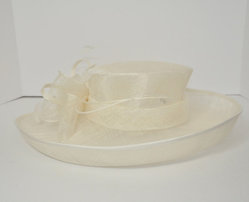 Church Kentucky Derby Hat Carriage Tea Party Wedding Wide Brim Royal Ascot Horse Race Oaks day hat Off White/Ivory image 7