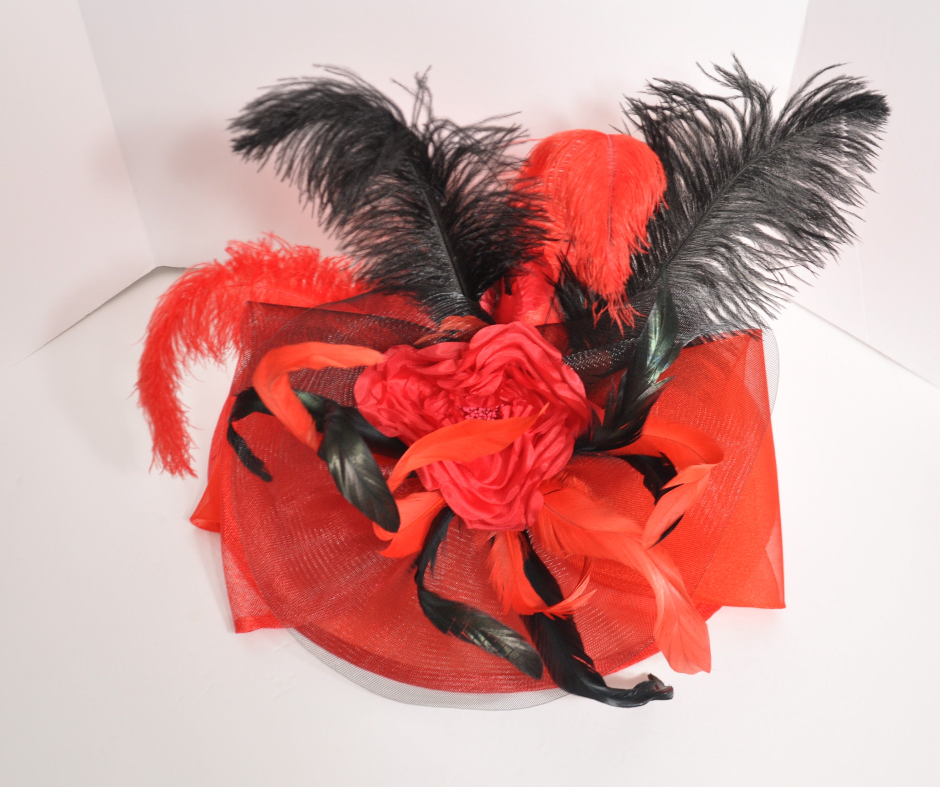 Red Derby Hat: Wide Brim Ostrich Feather Ascot Hat - Etsy display picture 2
