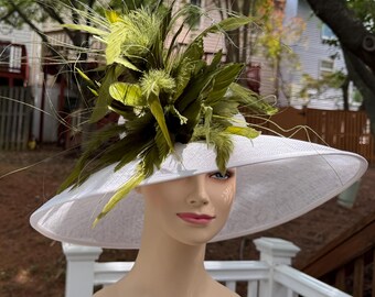 Kentucky Derby Hat Large Wide Brim Sinamay Neutral Taupe  display picture 2