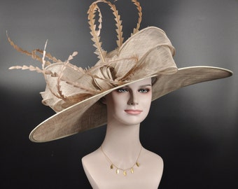 22089 Taupe+More colors Options Royal Ascot Horse Race Oaks day hat Carriage Tea Party Wedding Kentucky Derby Hat Party Hat
