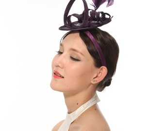 Loop Fascinator Hat for Weddings,church Tea Party Purple