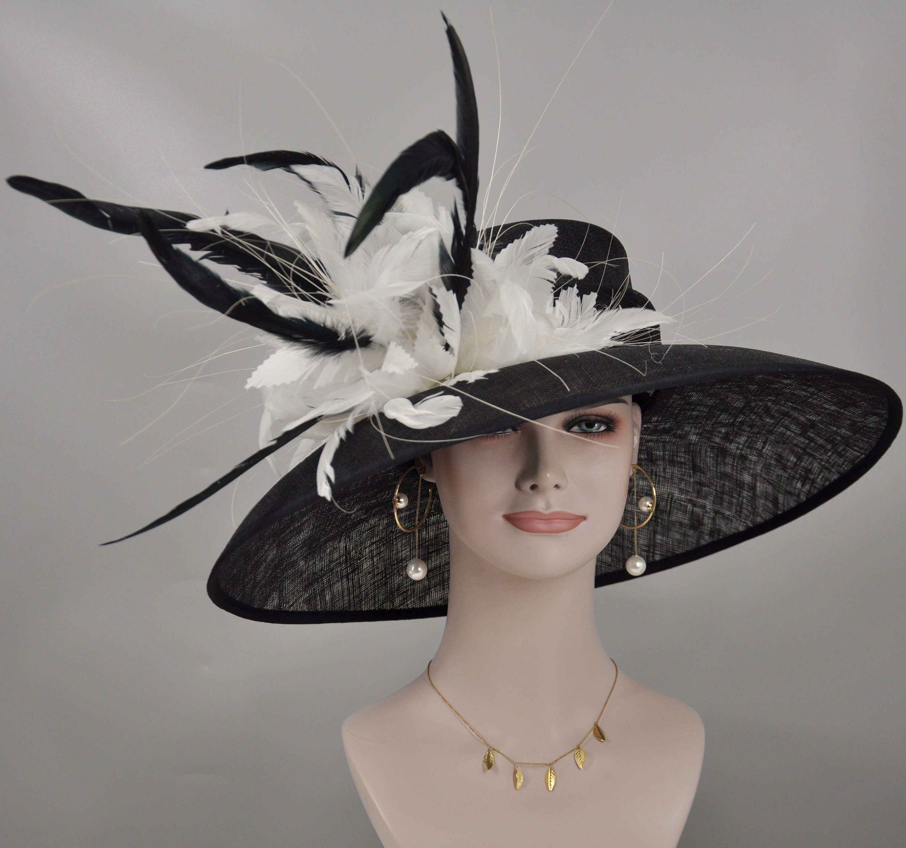 8472 Black Sinamay Flower Fascinator Hat For Women Lady- Derby & Church Black Large Flower Fascinator Sinamay Church Hat for Women  main image 3