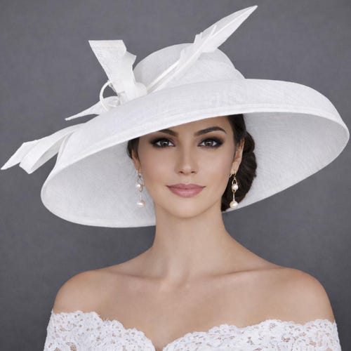 White Wide Brim Audrey Hepburn Style Kentucky Derby Hat 