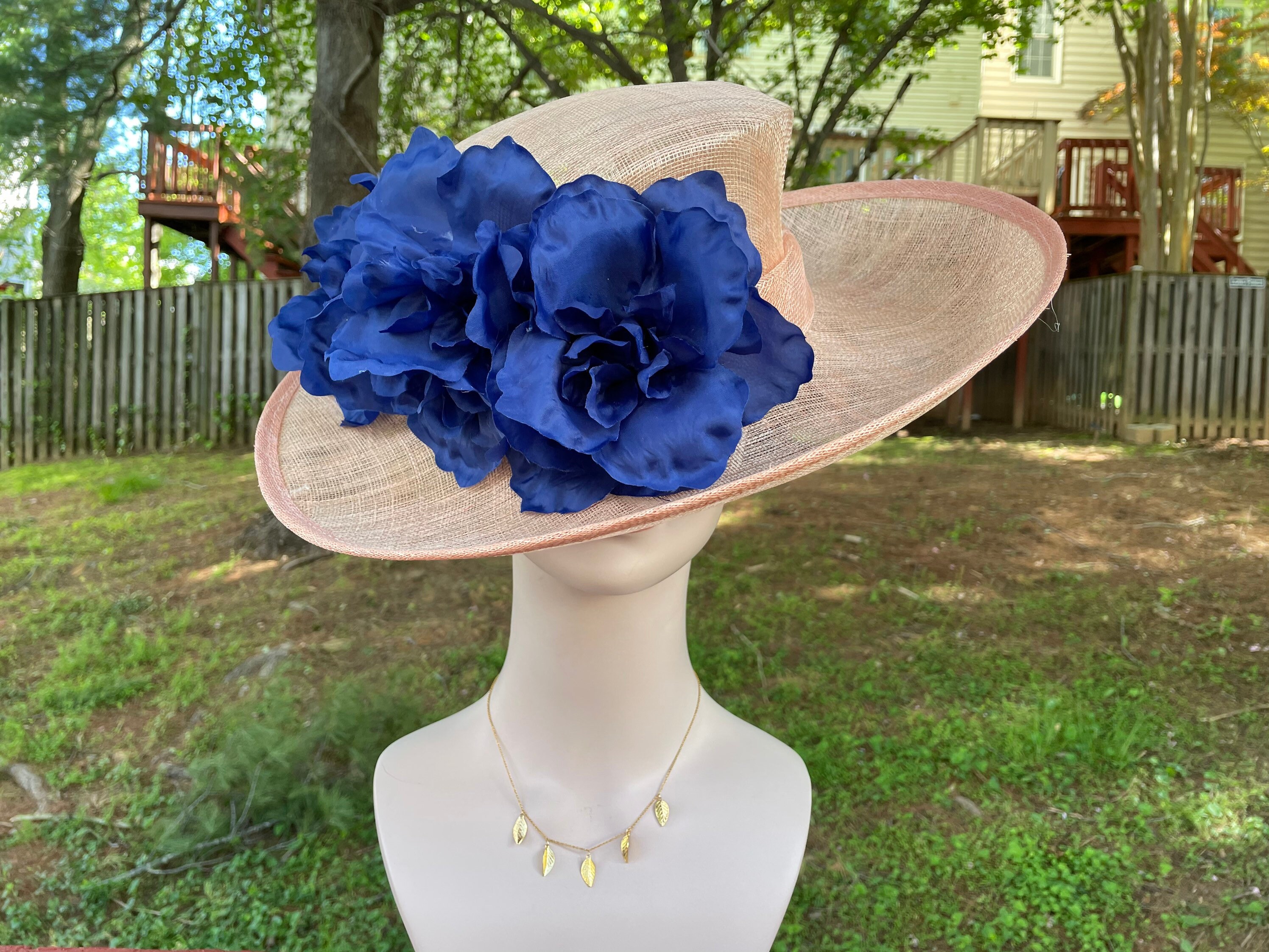 Large Wide Brimmed Sinamay Hat Swirl Detail With Satin Flowers