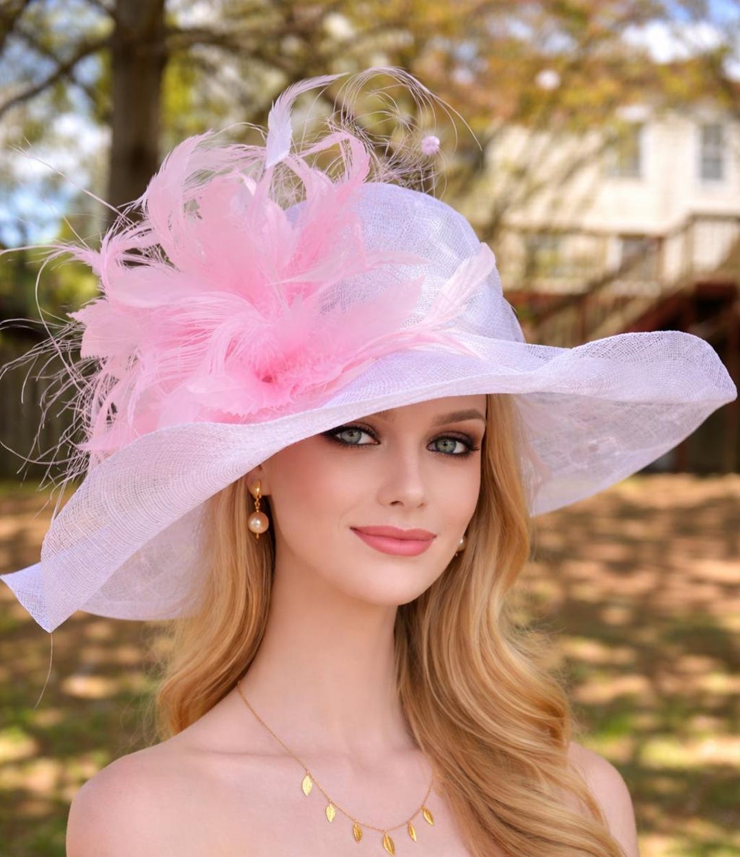 White Fringe Derby Fascinator Hat for Weddings Parties Adjustable Fit Wedding Derby Hat Feather Fascinator White Color Wedding Hat  main image 2