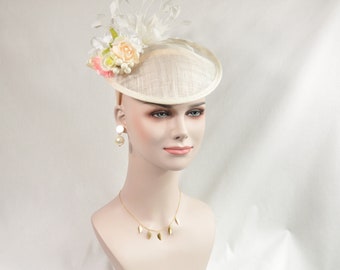 Silk Flower with  Feather Hat for Races Royal Ascot Hatinator Kentucky Derby HatMother of the Bride with Headband