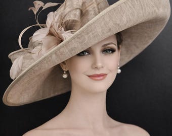 M23157 Taupe Wide-brim Sinamay Hat With Jumbo Bow – Kentucky  display picture 2