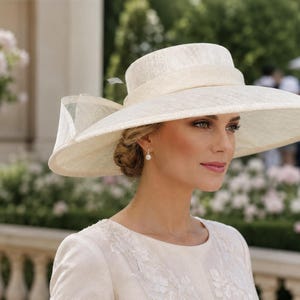 Ivory Bow Natural Straw Pillbox Fascinator Hat Wedding Derby Garden Party Ivory Fascinator With Large Bow, Kentucky Derby, Royal Ascot  main image 2