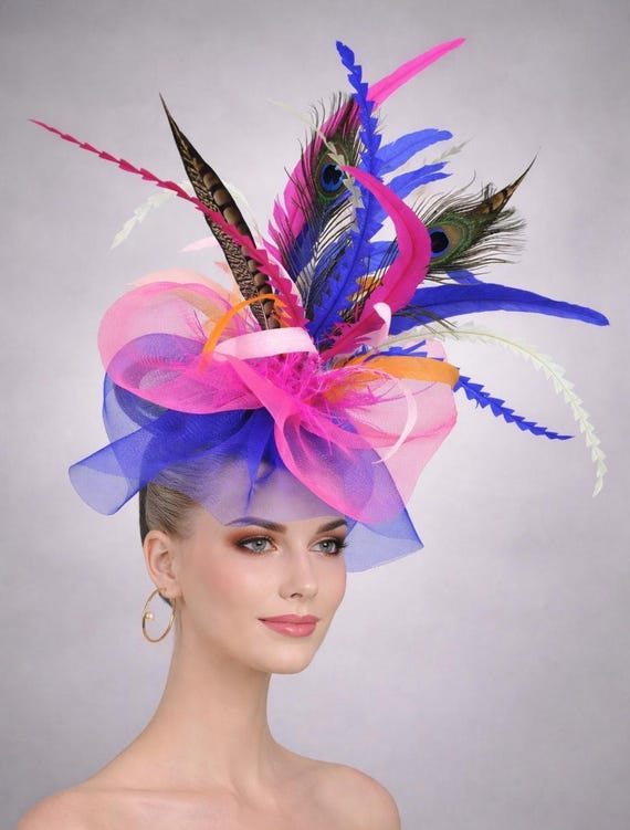 Peacock Pheasant Feather Fascinator Hat Kentucky Derby Hat  display picture 3