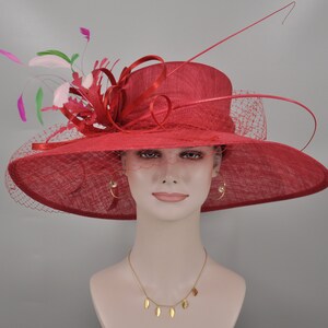 Red More Colors Options Wide Brim Sinamay Hat Church Kentucky Derby Hat ...