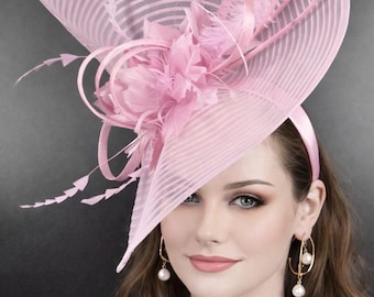 Sinamay & Crin Fascinator Hat for Kentucky Derby, Ascot Royal Headpiece, Mother of the Bride, Tea Garden Party, Wedding Hat Pink