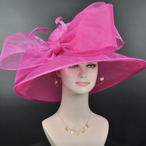 Fuchsia/Hot Pink Kentucky Derby Hat, Church Hat, Wedding Hat, Easter Hat, Tea Party Hat Wide Brim Royal Ascot Horse Race Oaks day hat