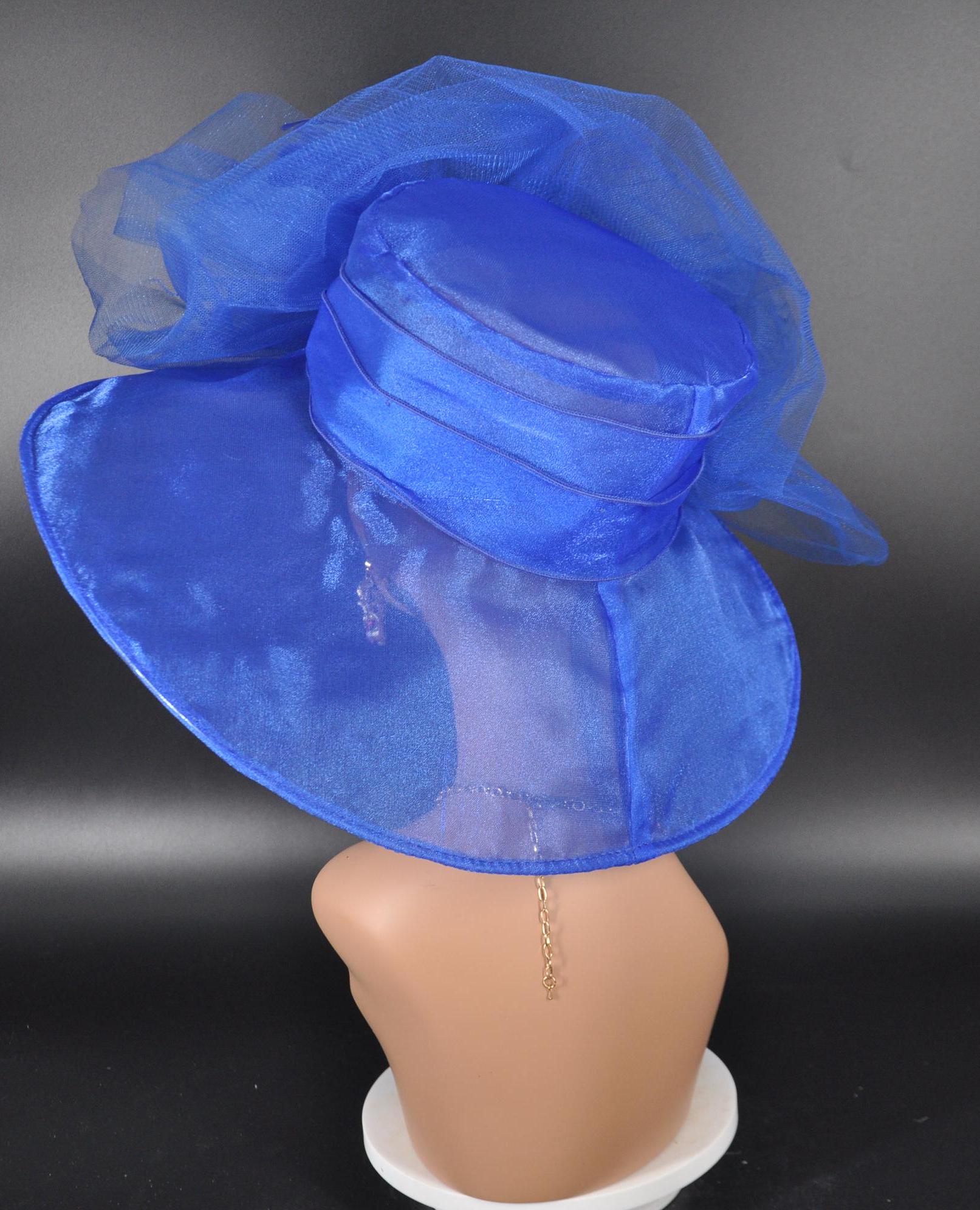 New PTAH Blue Church Kentucky Derby Wedding Party Organza Dress Hat Generic Women Kentucky Church Derby Hats Fascinators Womens  main image 3