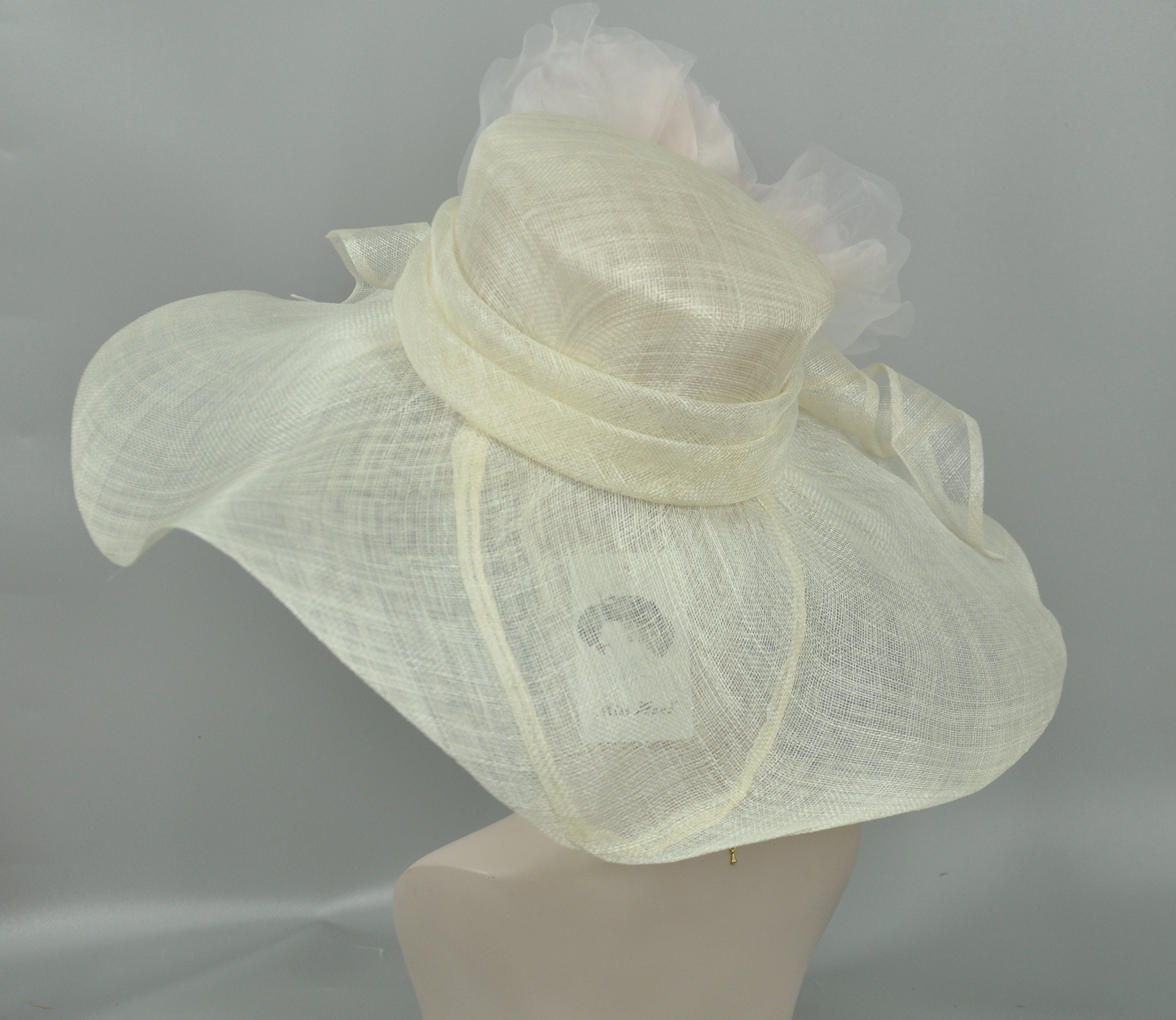 帽子 MEYAME COTTON SILK HAT Wide Brim Sinamay Hat: Ivory With Blush Pink Silk Flower - Etsy