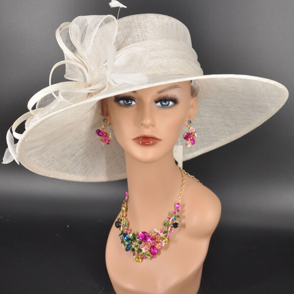 Floral White Millinery Sinamay Haberdashery Hat