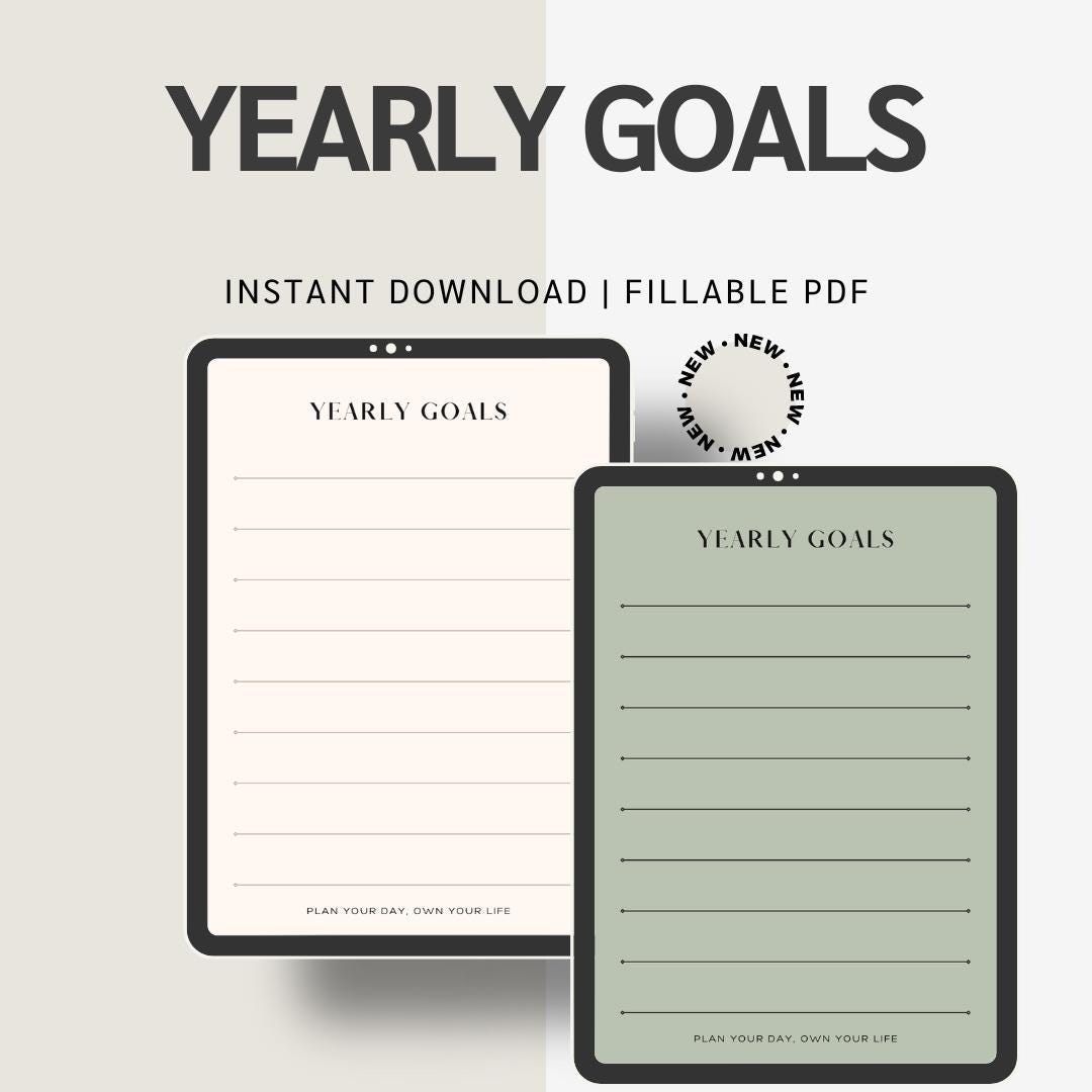 Printable Yearly Goals Planner | Fillable PDF, Vision Planning (digital ...