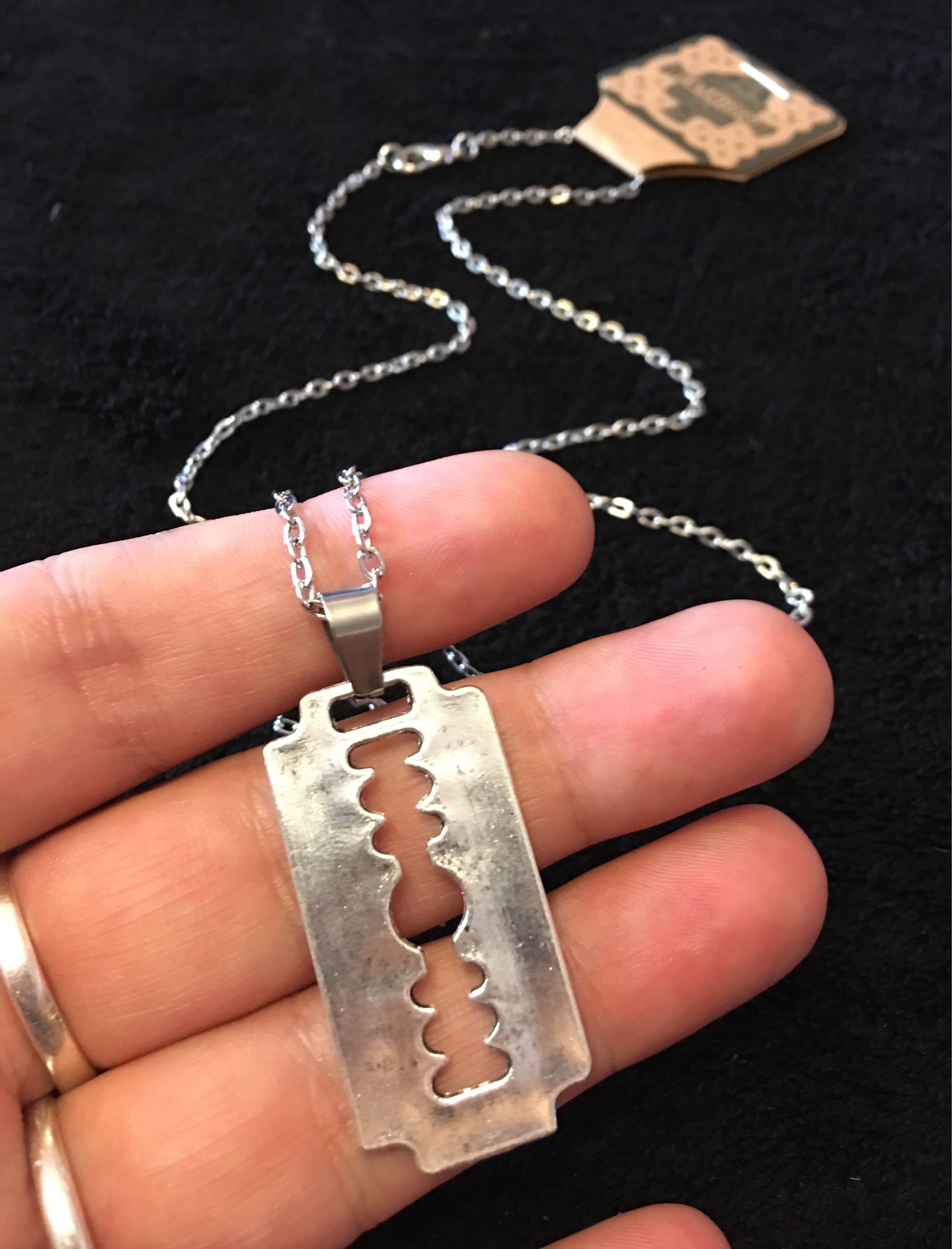 Handmade Razor blade charm pendant necklace on 24inch chain Etsy