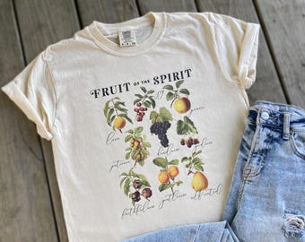 Fruit of the Spirit DTF Screenprint Unisex Ivory Tan Tee Shirt T-Shirt Galatians 5:22-23 Vintage Church Christian Religious Bible Verse