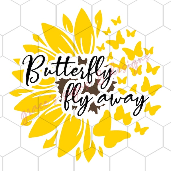 Butterfly Fly Away Sunflower Design File JPEG, PNG for shirts, decals, cricut, silhouette