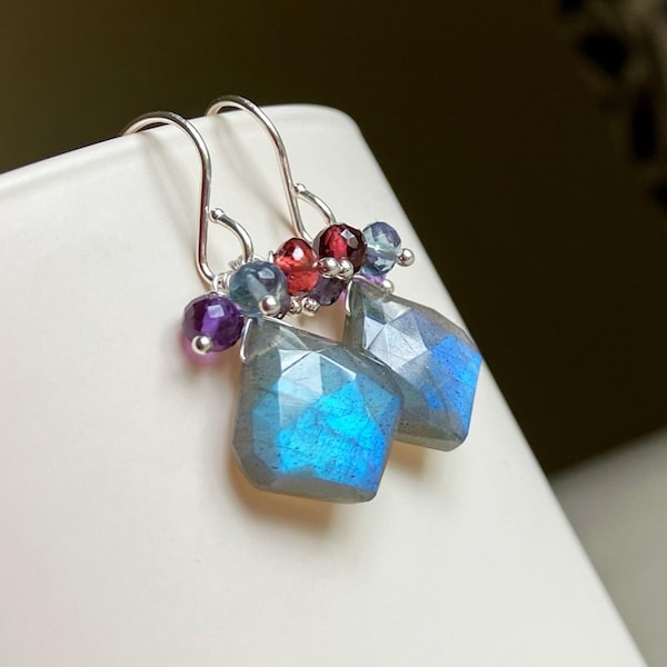 Labradorite Gemstone Earrings // Unique New Shape // Bohemian Gemstone Jewelry // Refined Bohemian Jewelry // Clover Blue Gemstone Jewelry