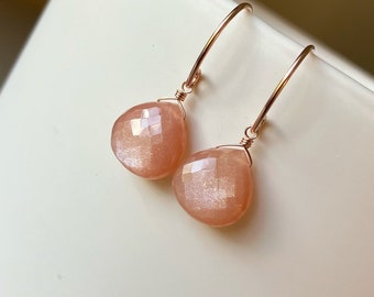 Peach Moonstone Earrings // Orange Moonstone Earrings // Orange Peach Moonstone Gemstone Jewelry // Bohemian Moonstone Jewelry