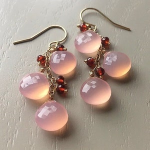 Pink Chalcedony Earrings // Garnet Earrings // Pink & Red Gemstone Earrings // January Birthstone Jewelry // Bohemian Jewelry