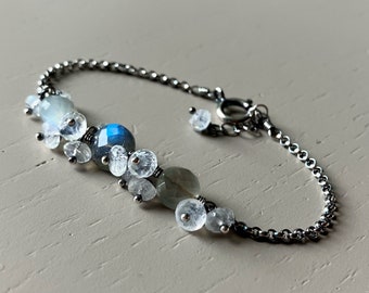 Labradorite Moonstone Gemstone Bracelet: Sterling Silver Boho Jewelry