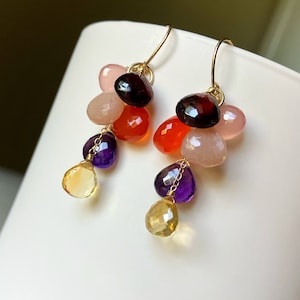 Garnet Amethyst Citrine Gemstone Earrings // Pink Chalcedony Carnelian Moonstone Gemstone Earrings // Summer Color Pop // Bohemian Jewelry