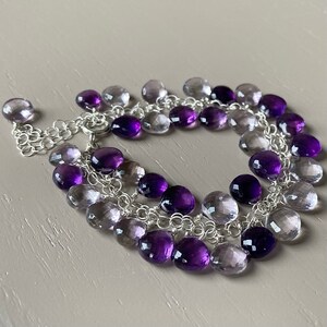 Purple Amethyst Briolette Bracelet: Sterling Silver Wire Wrapped February Birthstone