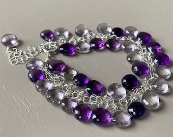 Purple Amethyst Briolette Bracelet: Sterling Silver Wire Wrapped February Birthstone