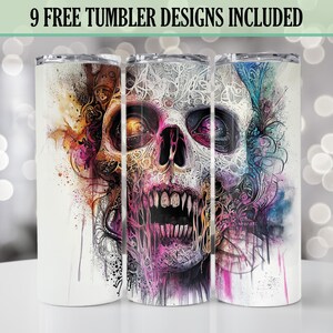Gothic Skull Psychedelic Skeleton 20oz Skinny Tumbler Wrap, Dark Fantasy Tumbler Design, Seamless Sublimation PNG, Digital Download Only