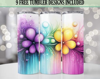 Aquarel bloemen 20oz magere beker wrap, bloemenbotanisch bekerontwerp, naadloze sublimatie png, alleen digitale download.