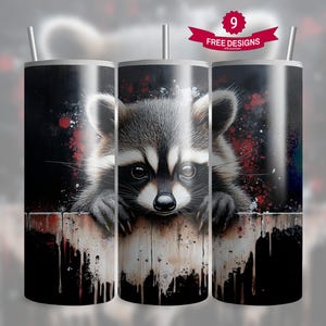 Raccoon Tumbler Wrap, 20 oz Skinny Tumbler, Tumbler Wrap Sublimation Design, Digital Download, Sublimation PNG, DIGITAL ONLY