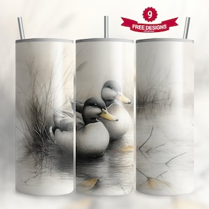 Woodland Ducks Tumbler Wrap, akwarelowa scena natury, 20 uncji, cienka sublimacja, tylko do pobrania cyfrowego
