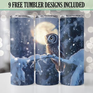 Winteruil png, beker wrap volle maan, 20oz mager sublimatie bekerontwerp, instant digitale download, naadloos png-bekerontwerp
