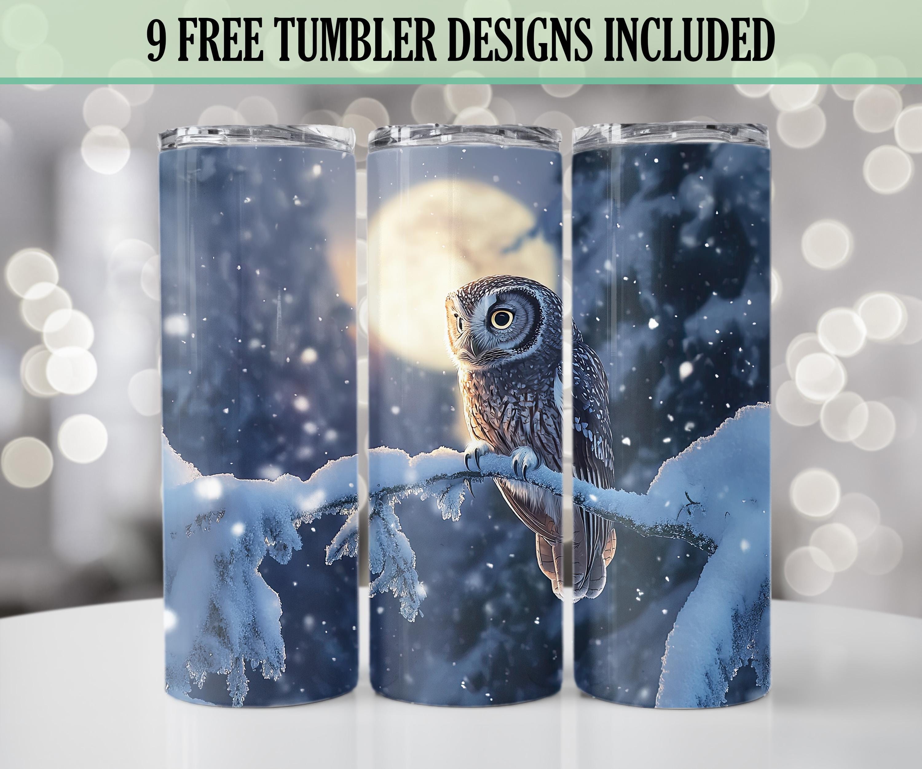 Winter Owl PNG, Full Moon Tumbler Wrap, 20oz Skinny Sublimation Tumbler Design, Instant Digital Down