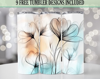 Aquarel bloemen 20oz magere beker wrap, Cottagecore bloemenbotanisch bekerontwerp, naadloze sublimatie png, alleen digitale download.